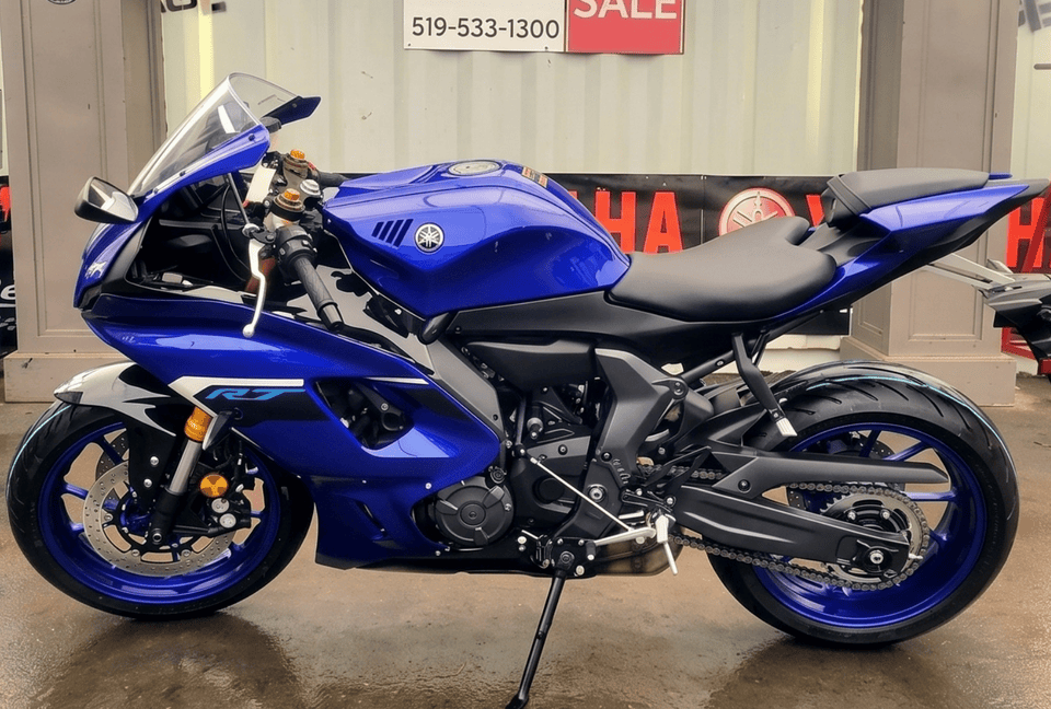 Yamaha R7 supersport motorcycle serviced at The Power Garage in Woodstock, Ontario